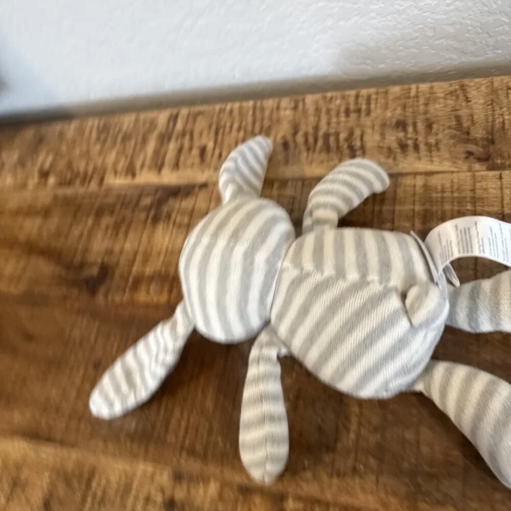 Elegant Baby Grey Striped Bunny Plush Rattle Baby Toy Lovey Knit